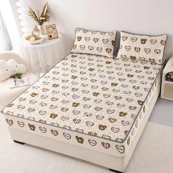 Printed Quilted Mattress Protector & Bed Cover Set