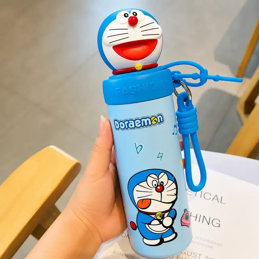 Cute Cartoon Insulated Straw Water Bottle with Handle