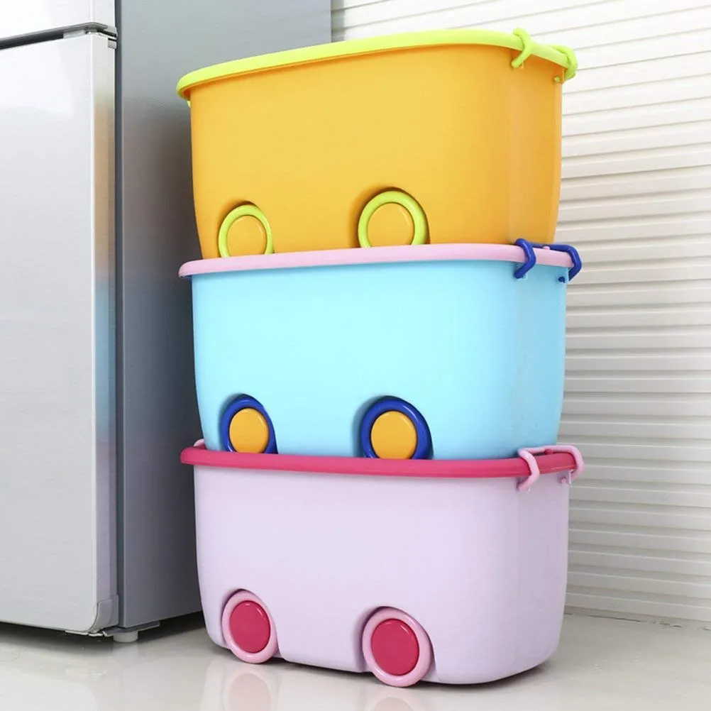 Large Plastic Storage Organizer Box with Wheels and Lid