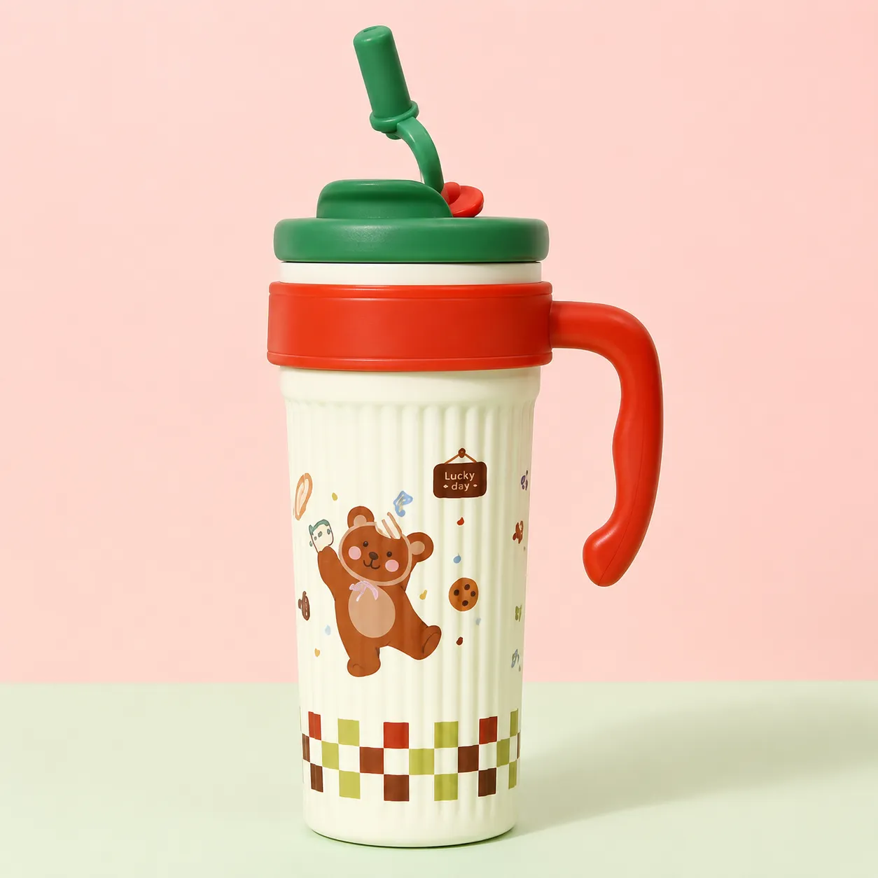 Cute Kids Insulated Straw Water Bottle with Handle