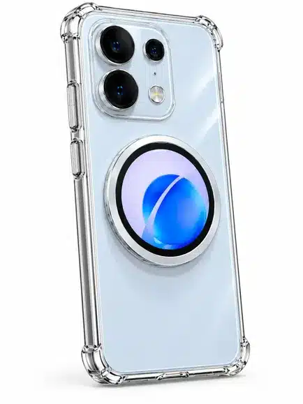 White Smartphone Magnetic Ring Holder Clear Protective Case with Camera Guard