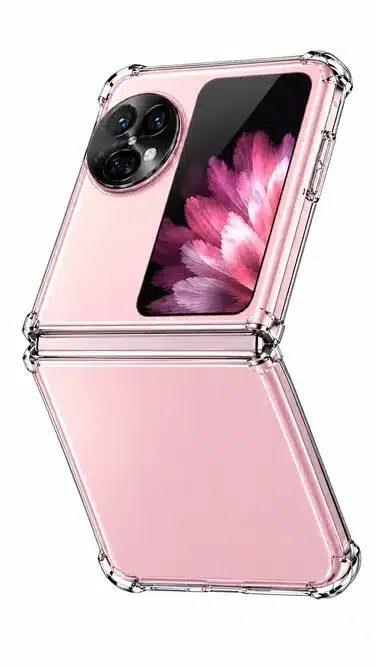 Pink Foldable Smartphone Clear Protective Case with Camera Guard and Shockproof Corner Design