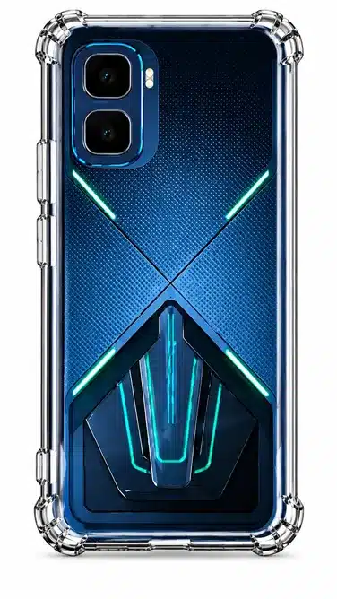 Blue Gaming Smartphone Clear Protective Case with Neon Design and Shockproof Corners