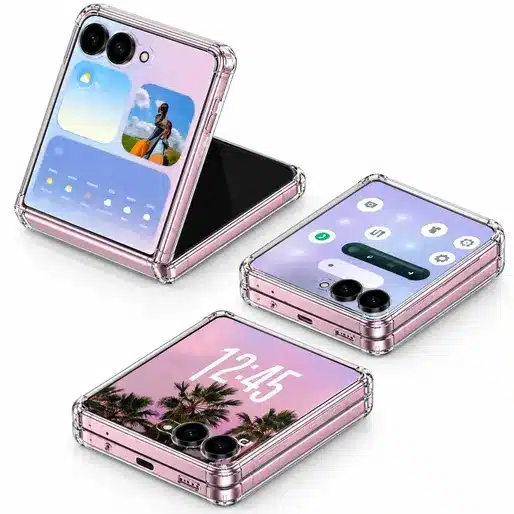 Pink Foldable Smartphone Clear Protective Case With Screen And Camera Protection