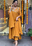 Orange Mustard Thread Work Viscose Kurta