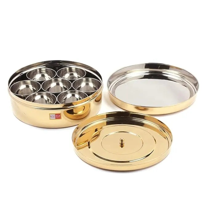 stainless steel Brazze PVD Coated masala/spice box with 7 Bowl
