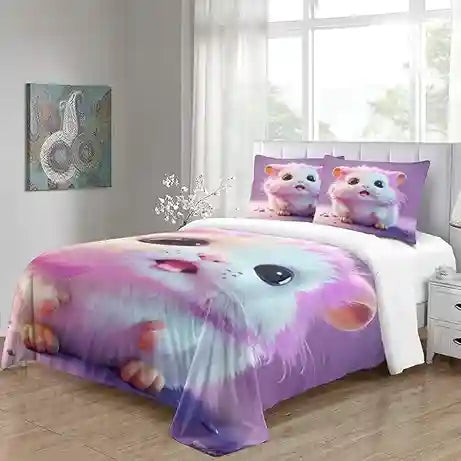 “Mouse Duvet Cover – 3D Printed Cute Pink Bedding Set for Adults and Children, with Pillowcases and Zipper Closure, Microfiber 3-Piece King Size.”
