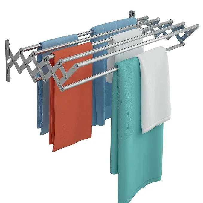 qurutma Wall Mounted Clothes Drying Rack, Accordion Retractable Drying Rack for Laundry Room/Bathroom Tower，Easy to Install 31.5-inch Rod, 60 lb Capacity- Indoor and Outdoor Use