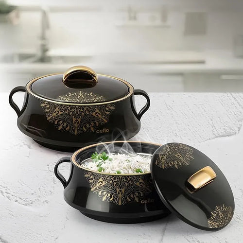 Midas Insulated Inner Steel Casserole for Roti, Set of 2, 1000ml, Black | Hot Box for Kitchen | Hot Pot for Home| Chapati Box | Locks in The Cold & Heat for Long