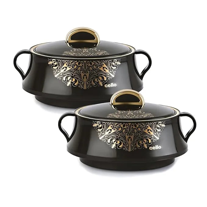 Midas Insulated Inner Steel Casserole for Roti, Set of 2, 1000ml, Black | Hot Box for Kitchen | Hot Pot for Home| Chapati Box | Locks in The Cold & Heat for Long