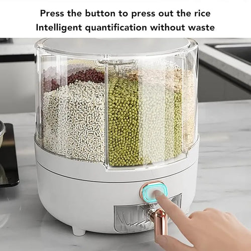 Grain Container, White 6 Compartments Grain Storage Box Removable Cover for Beans