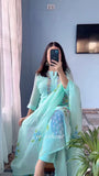 Light Blue Embroidered Kurta Set with Colorful Floral Motifs and Coordinated Dupatta, Perfect for Festive and Casual Occasions