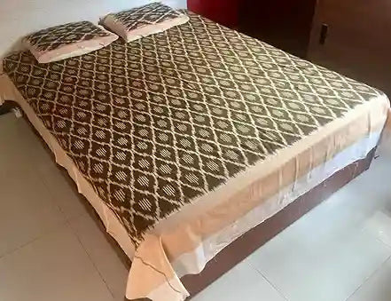 Regular Pochampally Cotton Handloom Large Double IKKAT Bedsheet, 80TC, ~108" x 90" with 2 Pillow Covers ~24" x 18"
