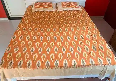 Regular Pochampally Cotton Handloom Large Double IKKAT Bedsheet, 80TC, ~108