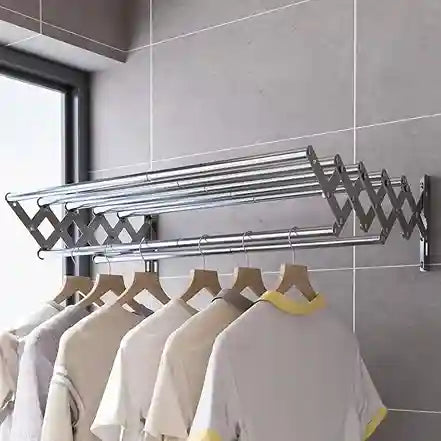 qurutma Wall Mounted Clothes Drying Rack, Accordion Retractable Drying Rack for Laundry Room/Bathroom Tower，Easy to Install 31.5-inch Rod, 60 lb Capacity- Indoor and Outdoor Use