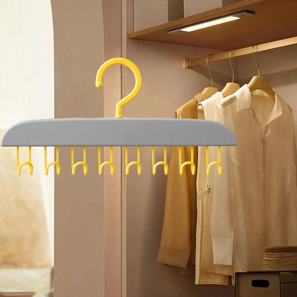8745 Plastic Organizer Hanger 360 Degree Rotatable Clothes Multifunctional With 8 Hooks Heavy Duty Clothing Tank Top Belt Towel Drying Rack Holder (1 Pc)