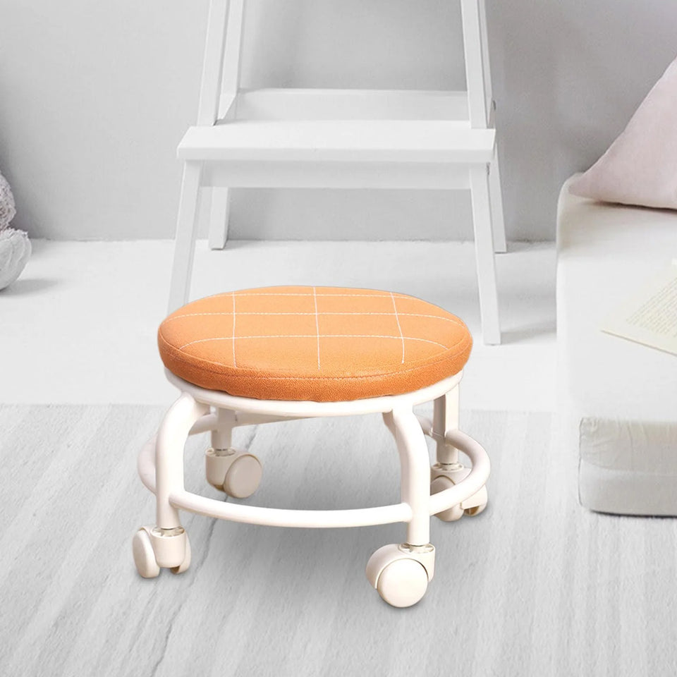 17870 Roller Seat Stool Low Height Rolling Stool Multifunctional Small Household Movable Mini Stool Pulley Wheel Stool For Garage Home Library (1 Pc)