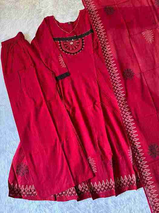 pure flax cotton anarkali with mirror work