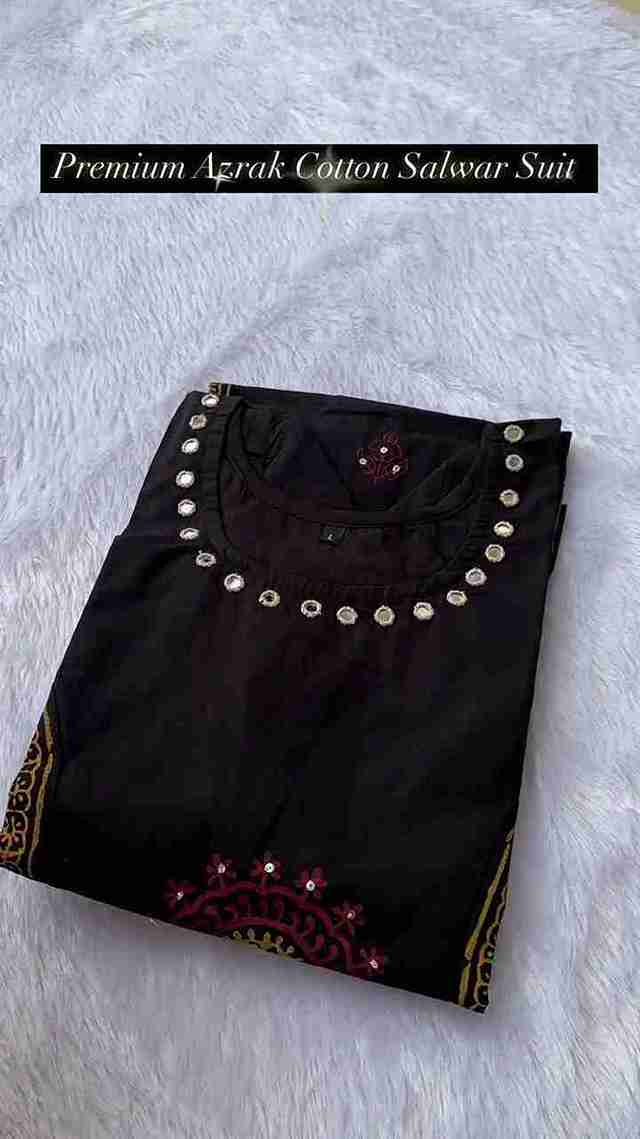Premium Azrak Cotton Salwar Suit – Elegant Handcrafted Design with Intricate Embroidery, Available in Black and Purple