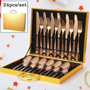 Kitchen Tableware  Flatware Sets Kitchen Forks Spoons With Gift Box (24 Pcs Set)