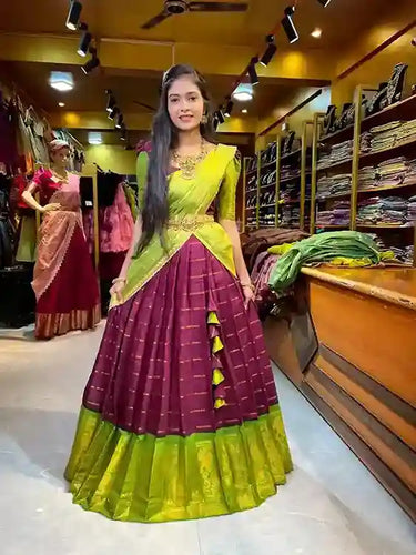 Maroon with Mehandi Green Half Saree