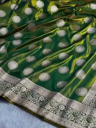 Mehendi Shades Banarasi Satin Silk Saree