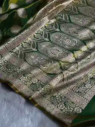 Mehendi Shades Banarasi Satin Silk Saree