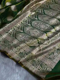 Mehendi Shades Banarasi Satin Silk Saree
