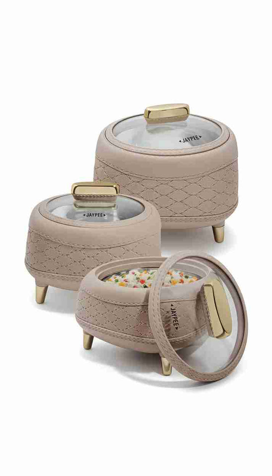 Kingston Klass Casserole Set of 3 - Insulated Stainless Steel Inner Hot Pots with Glass Lids