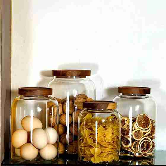 Kitchen Food Storage Glass Jar Food Airtight Jar with Acacia Wood Lid for Coffee Tea Sugar Container
