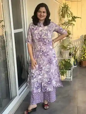 Pure Cotton 2 Pc Dress A-line pattern with Pant Plazo