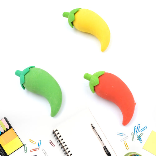 4626 3d Fancy  Stylish Colorful Chili Shape Erasers Mini Eraser Creative Cute Novelty Eraser For Children Eraser Set For Return Gift Birthday Party School Prize (3 Pc Set)
