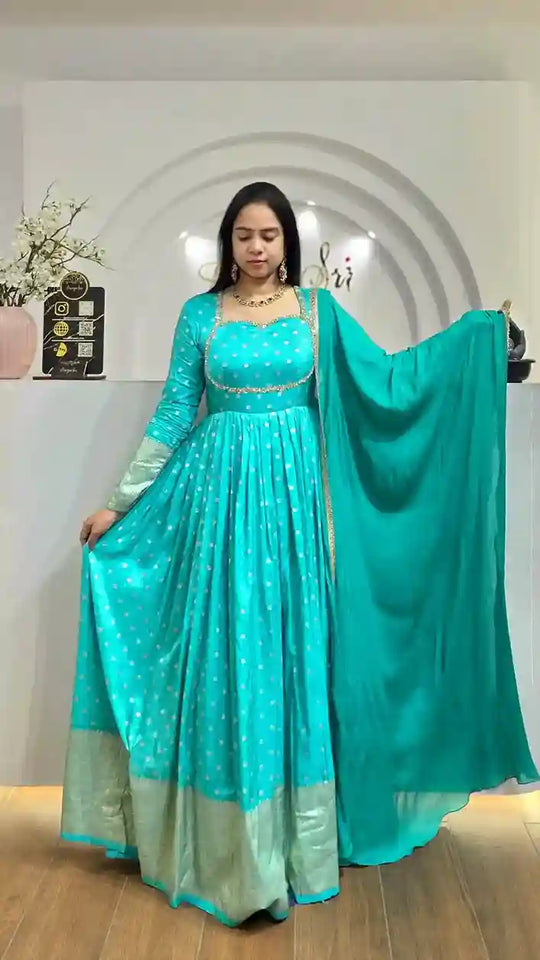 Blue Anarkali Kurta Set with Dupatta