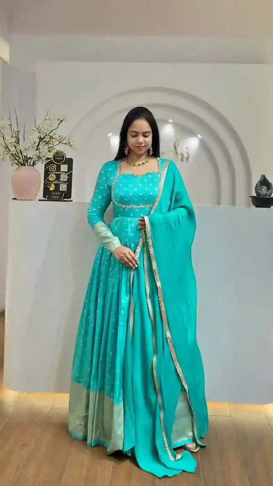 Blue Anarkali Kurta Set with Dupatta