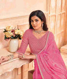 Floral Embroidered Pink Chiffon Saree