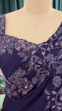 Elegant Navy Blue Saree with Intricate Silver Embroidery and Floral Detailing – Perfect for Special Occasions