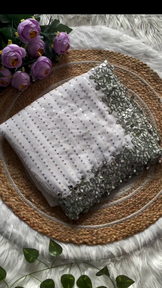 Elegant Embellished Dupattas with Floral and Sequin Detailing – Available in White and Yellow for a Sophisticated Look