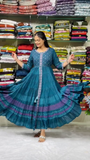Flowy Teal and Purple Embroidered Anarkali with Traditional Motif and Comfortable Fit