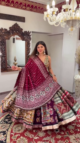 Multicolored Handcrafted Patchwork Lehenga Choli Set with Intricately Embroidered Blouse and Rich Bandhani Dupatta for Garba Nights and Wedding Wear