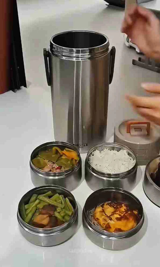 CutTales Pack Of 1 Insulated Tiffin Thermosteel Legend 5 Steel Plain 5 Containers Lunch Box