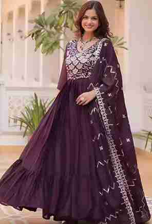 Women's Georgette Sequins Embroidered Anarkali Gown With Dupatta Set