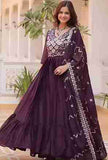 Women's Georgette Sequins Embroidered Anarkali Gown With Dupatta Set