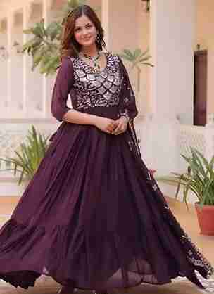 Women's Georgette Sequins Embroidered Anarkali Gown With Dupatta Set