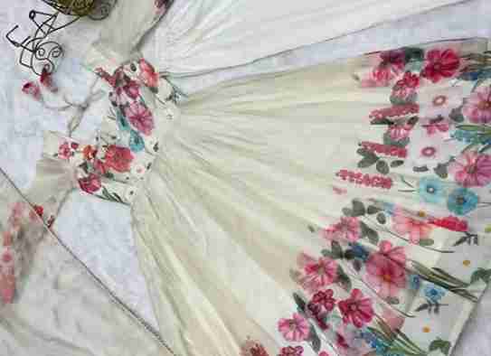 PURE SOFT ORGANJA SILK FABRIC FULLY FLAIR KALI PATTERN AND CANVAS PATTA WITH DUPPTA SET ,PENT READY TO WEAR