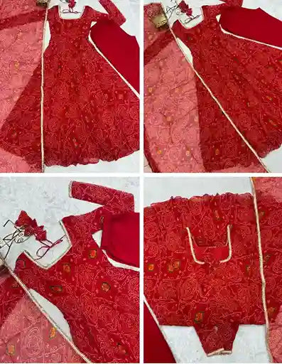 Function Wear Rani Pink Color Pure Soft Lightweight Chiffon Bandhej Fabric Designer Gown