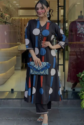 Printed Pure Cotton Mandarin Collar Top with Trousers Co-Ords