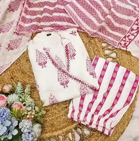 Simple Straight Cotton Kurti and Hand Embroidery Work with Mulmul Dupatta