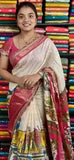Fancy Silk Scallop Less Border Kalamkari Print Cream And Pink Saree