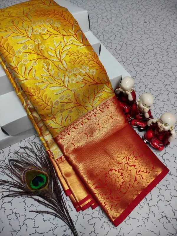 Tissue Minakari Vastrakala Silk Saree – Yellow ✨