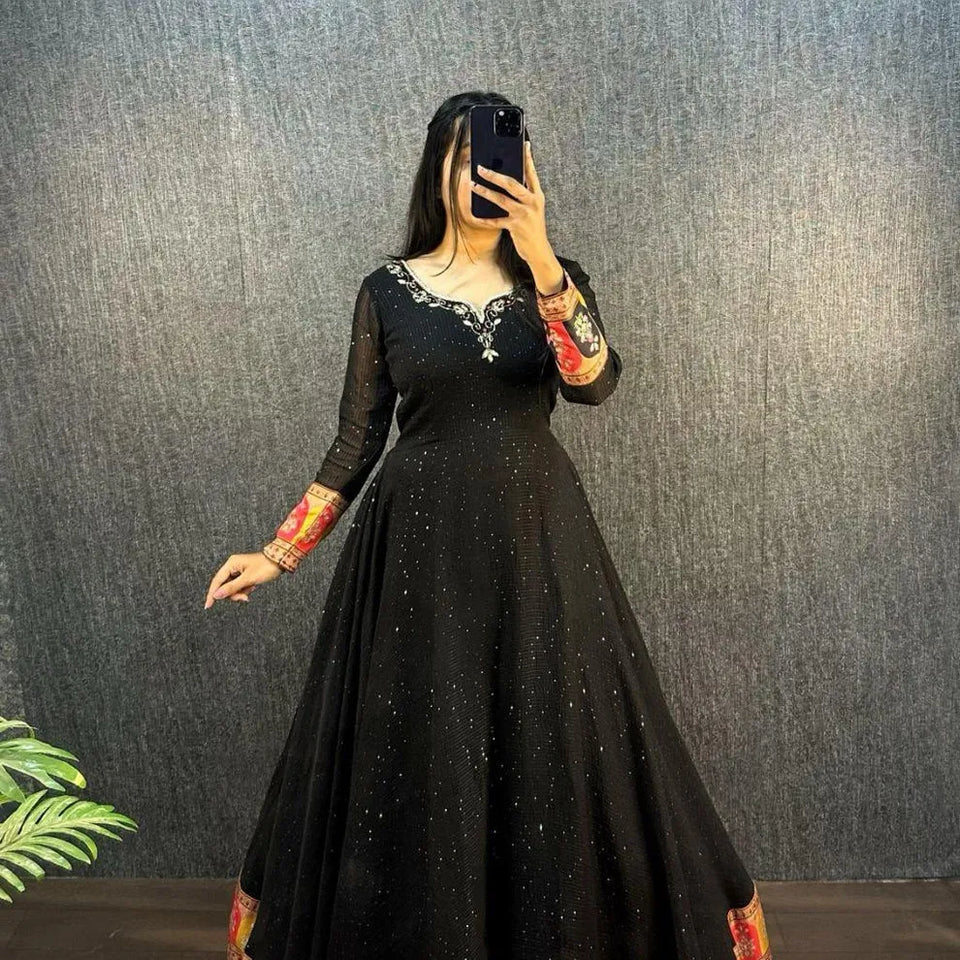 ORIGINAL VISCOS GEORGTE WITH EMBROIDERY with BEAUTYFULL HANDWORK GOWN